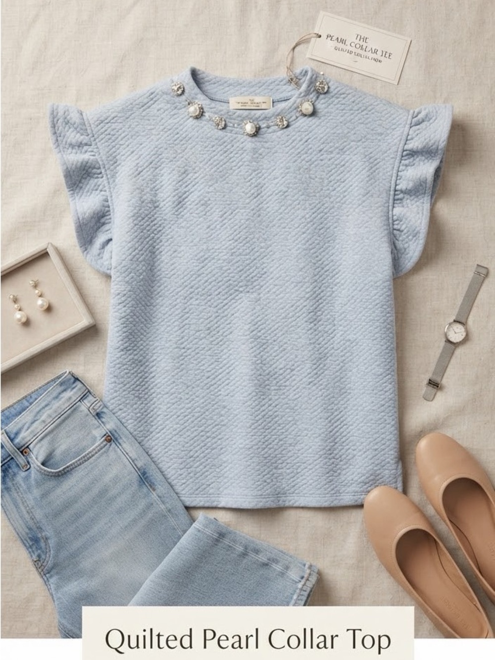 $55 NWT Simply Southern Quilted Pearl Collar Top S